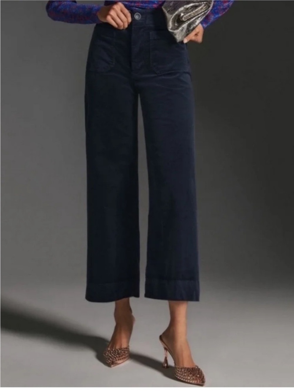 Anthropologie Maeve The Colette Cropped Wide-Leg Corduroy Pants Navy size 31